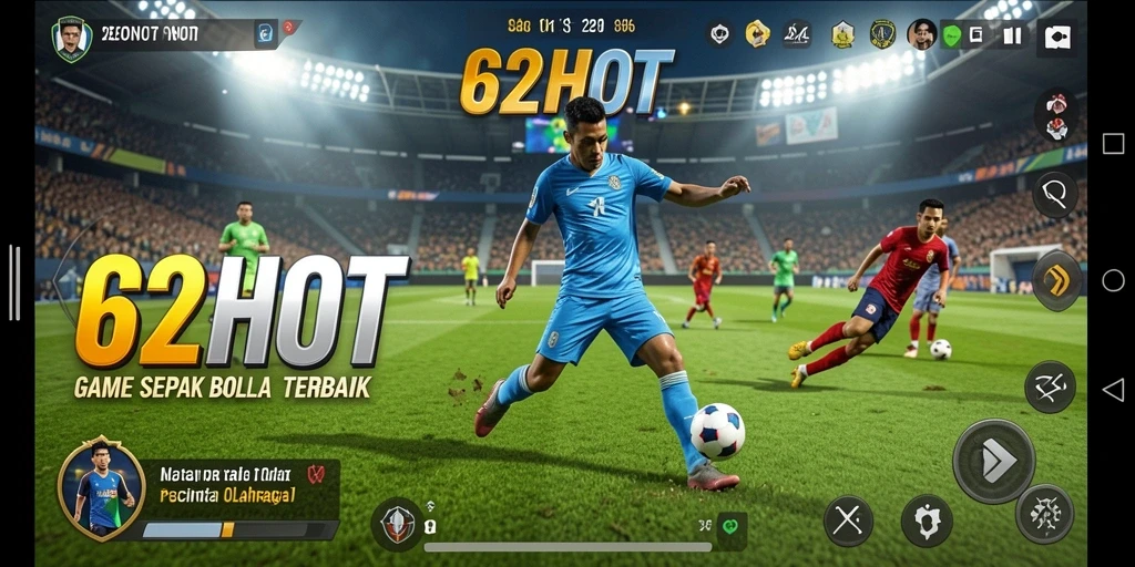 Tampilan gameplay yang seru dalam 62HOT dengan aksi sepak bola yang mendebarkan.