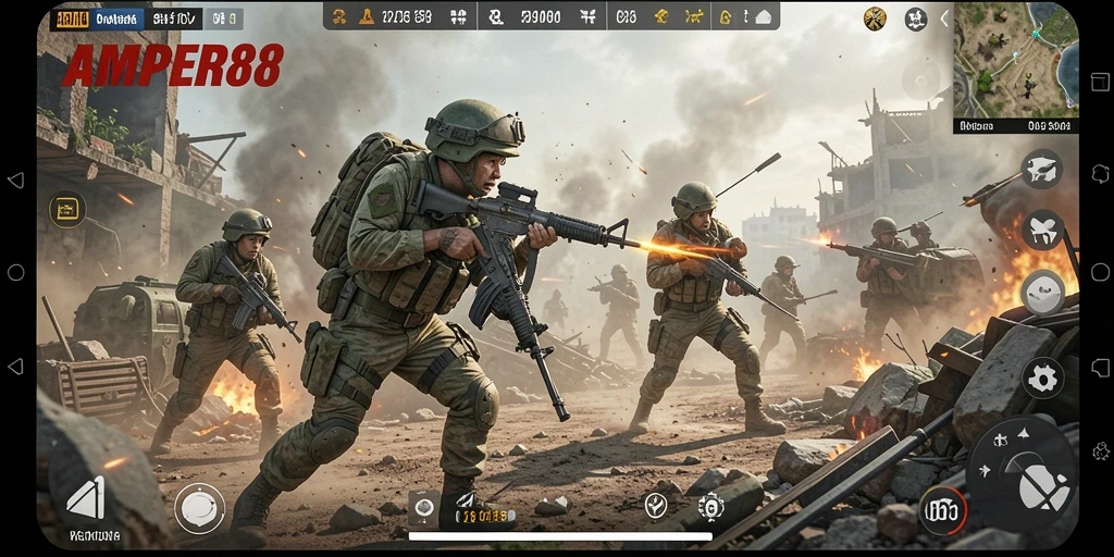 Gameplay seru AMPER88 dalam pertarungan Battle Royale.
