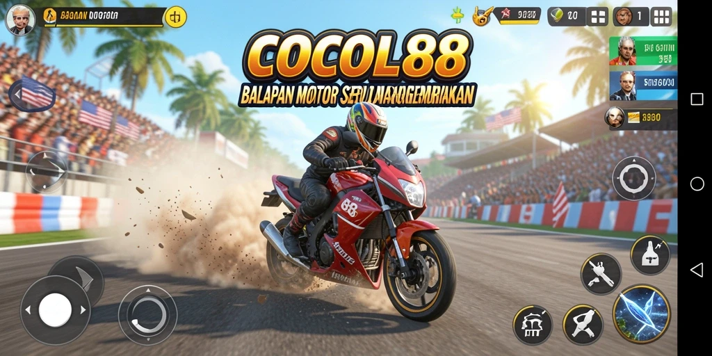 Tampilan gameplay seru COCOL88 saat balapan motor.