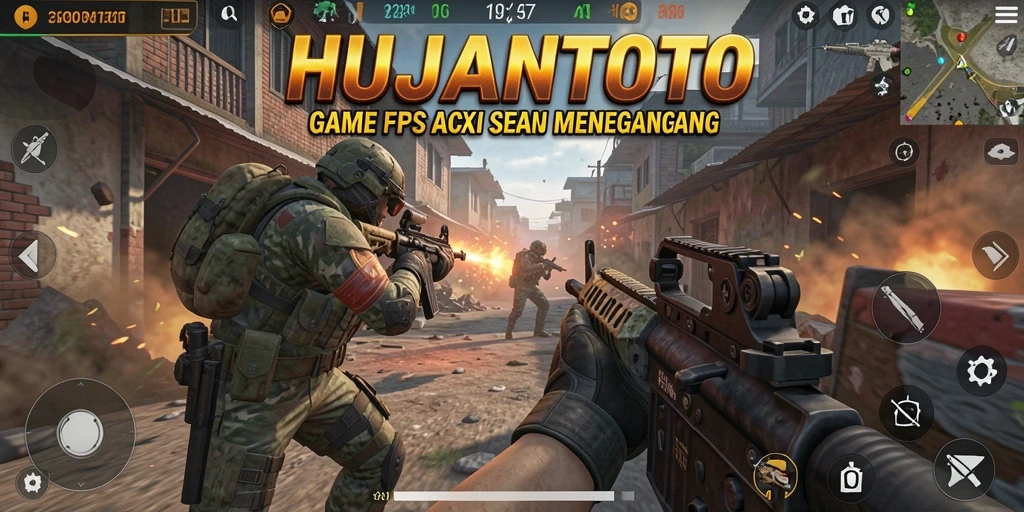 Screenshot gameplay HUJANTOTO yang menampilkan aksi seru dalam pertempuran FPS.