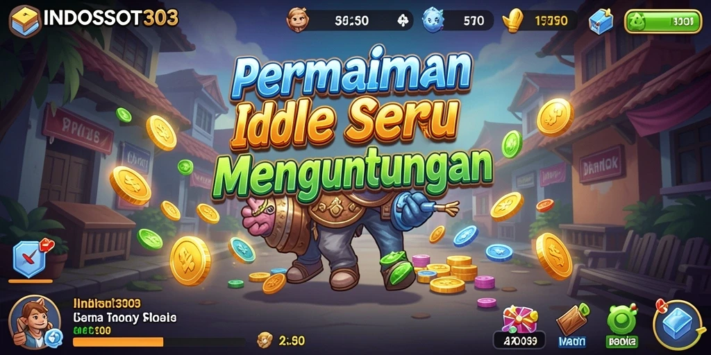 Tampilan gameplay INDOSLOT303 dengan karakter menggemaskan dan mekanisme Idle.