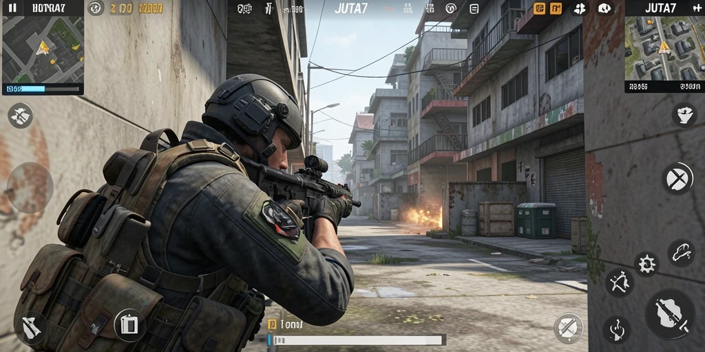 Gameplay mendebarkan JUTA7 dalam aksi FPS yang intens.
