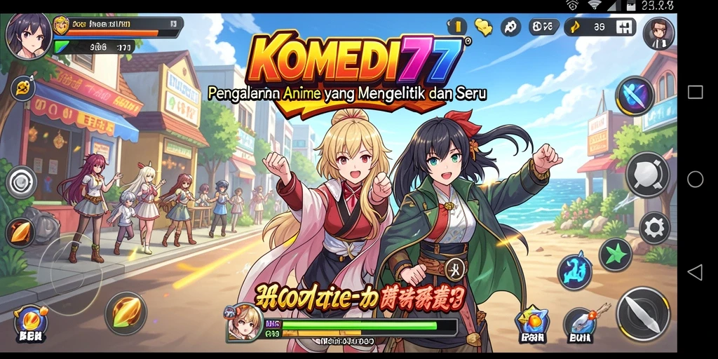 Screenshot gameplay KOMEDI77 yang menampilkan karakter lucu dan interaksi menarik.