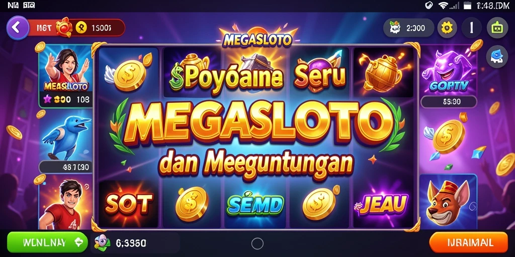 Screenshot gameplay MEGASLOTO menampilkan putaran slot yang seru.